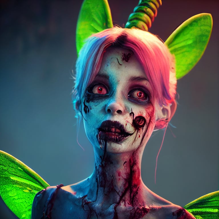 prompthunt: zombie tinkerbell. Bones in face showing. Dramatic colorful  lighting . Unreal engine