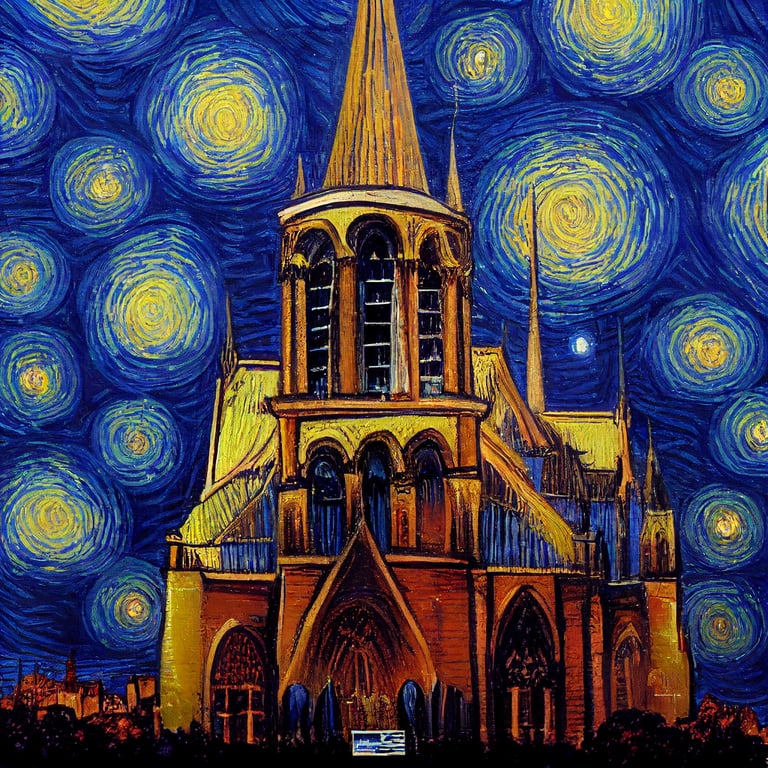 prompthunt imagine notre dame de paris painted by van gogh in the