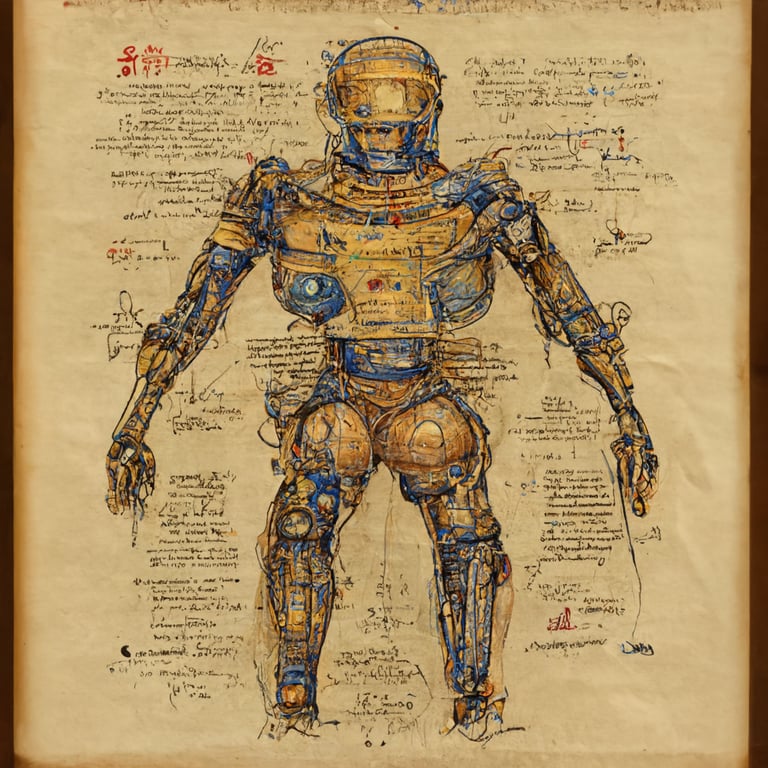 prompthunt a drawing of a HUMAN ROBOT by Leonardo Da Vinci
