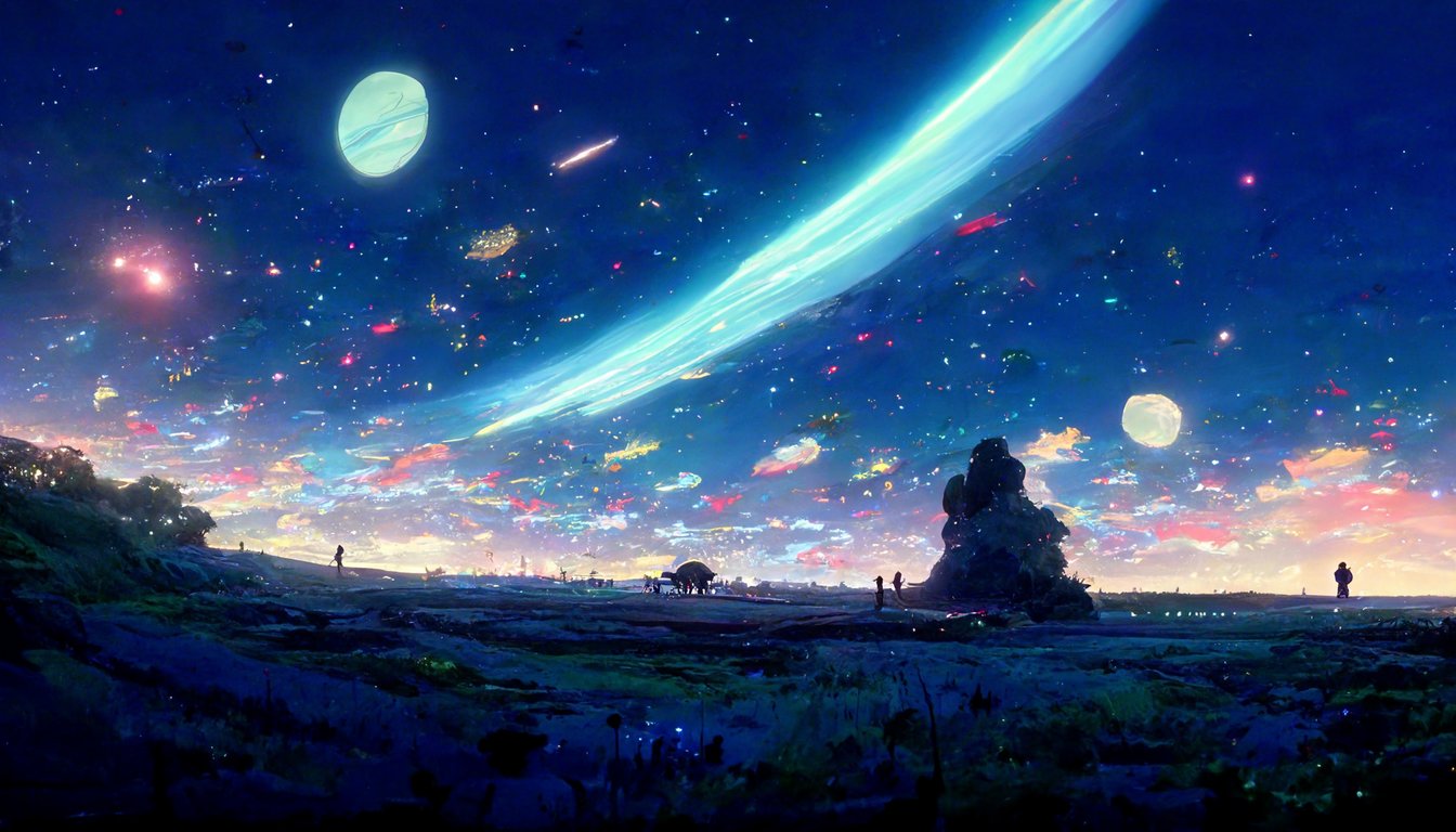 200 stars in the night sky, style of makoto shinkai studio
