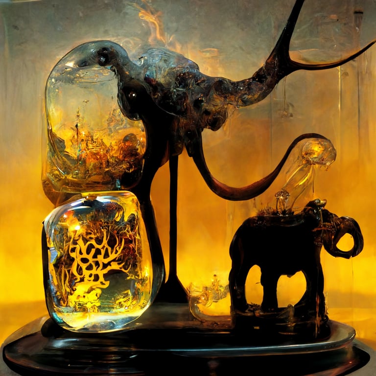 prompthunt: glass elephant cube and exploding giraffe, high detail