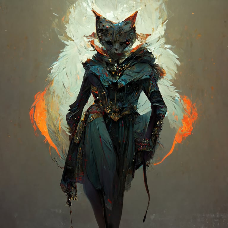 Cat skinny female catfolk warlock with sinister look, tabaxi, character design, demon wings, cool lighting scheme, by Hyung-tae Kim and Krenz Cushart and artgerm on artstation, d&d, dnd, dungeons and dragons