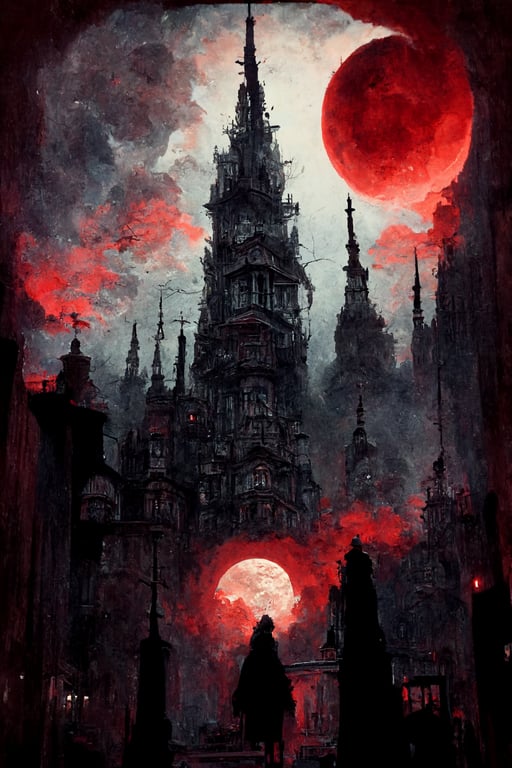 prompthunt: Bloodborne the hunter nightmare gothic cityscape leviatan red  moon