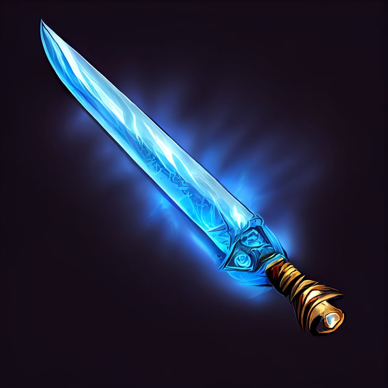 Gladius sword glowing blue energy, fantasy style, game item artwork, illustration.