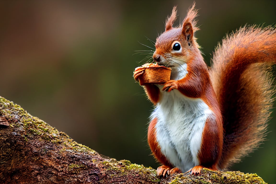 prompthunt: Cute red squirrel eats a nut in winter scene with nice blurred  forest in the background, shiny and concept art, medium shot portrait, 8k