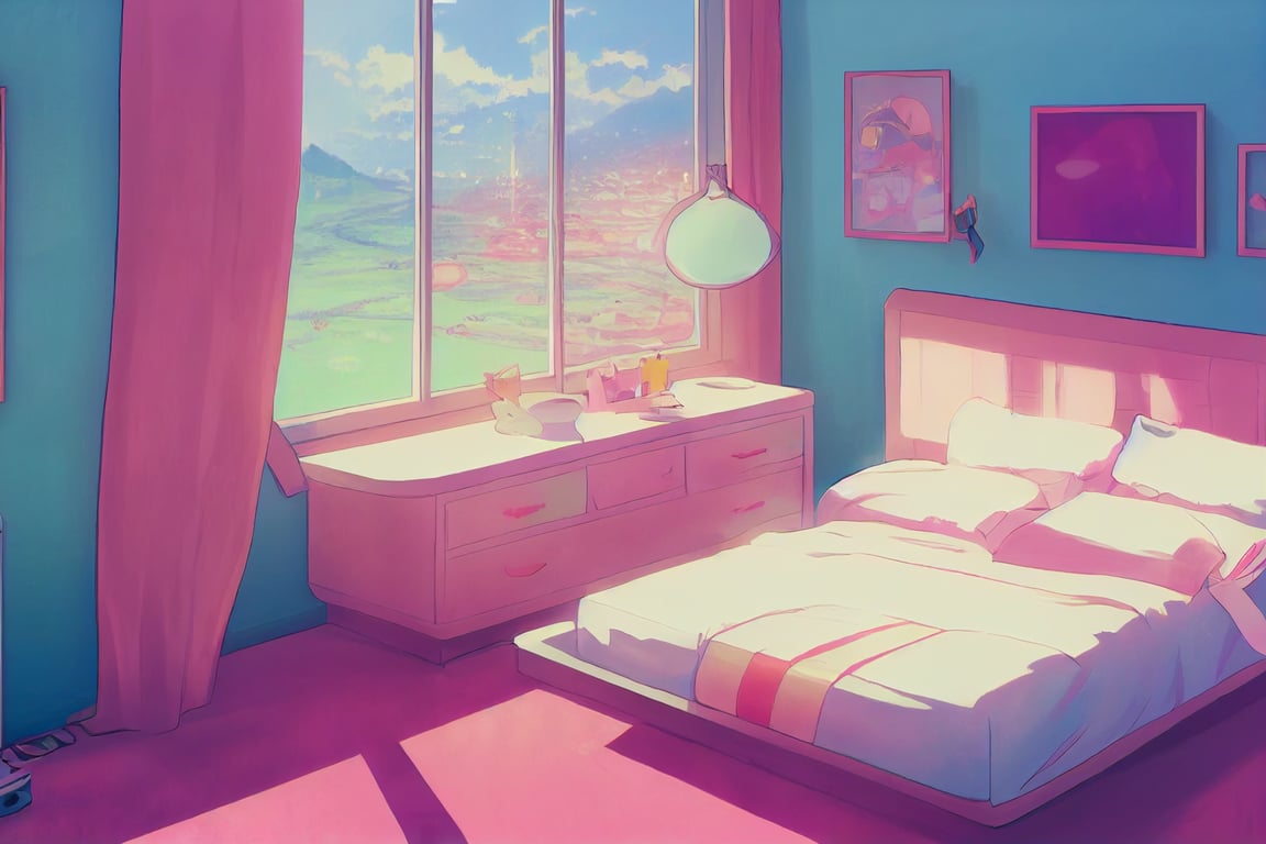 prompthunt: interior of a cute bedroom, posters, pastel colors ...