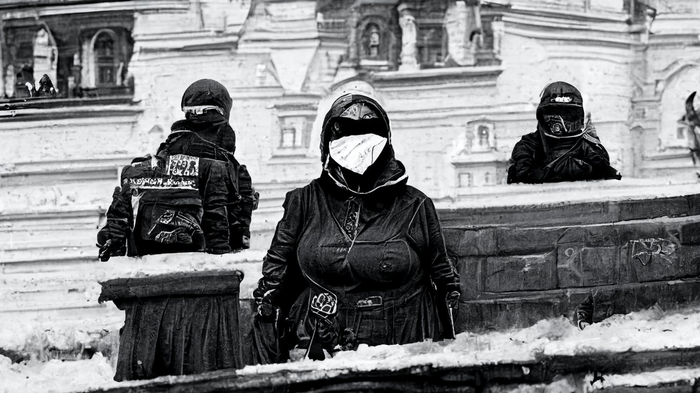 prompthunt: RUSSIAN MOM ANARCHY, AGAINST THE BACKDROP OF THE  KREMLIN(written word)
