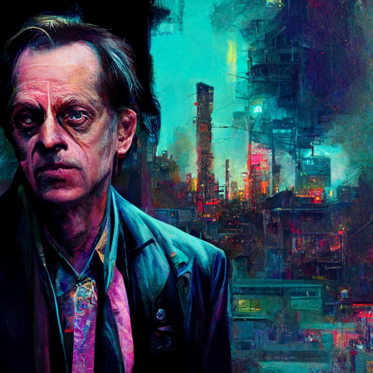 prompthunt steve buscemi as a cyberpunk detective squatting on