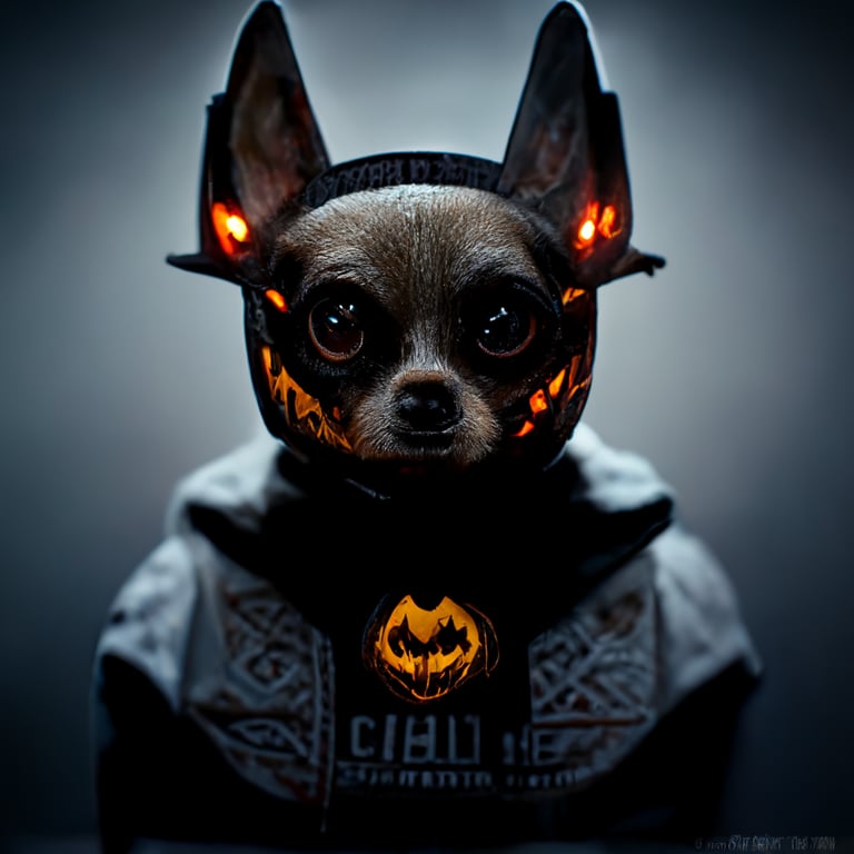 prompthunt: scary hallowen chihuahua full portrait, scary hallowen chihuahua  in batman helmet and hallowen hoodie, pumpkin chihuahua head, halloween  zombie mask, scary hallowen chihuahua on the darkness background, human  style full portrait,