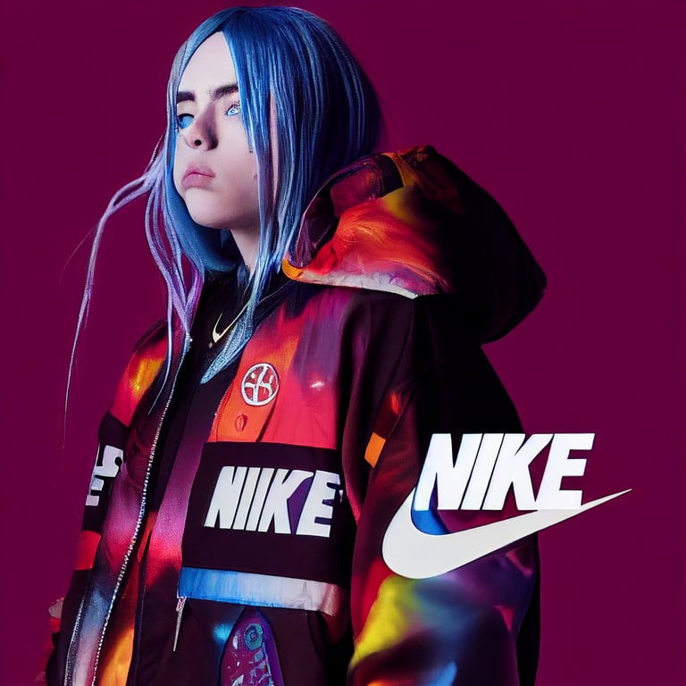 prompthunt: billie eilish with SILVER HAIR in Nike and Louis