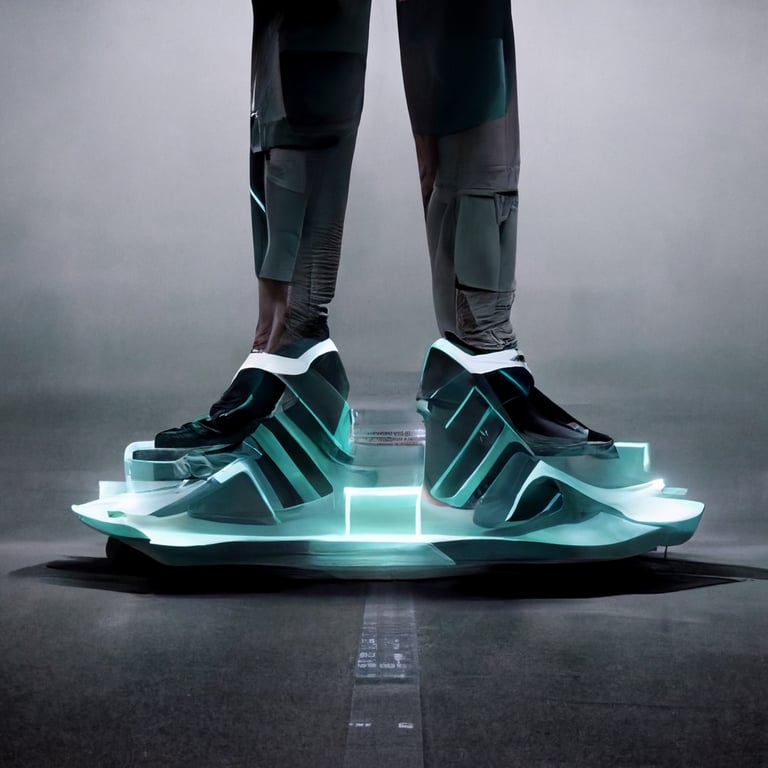 prompthunt: adidas reveal future sneaker holographic sci-fi robotic holodeck