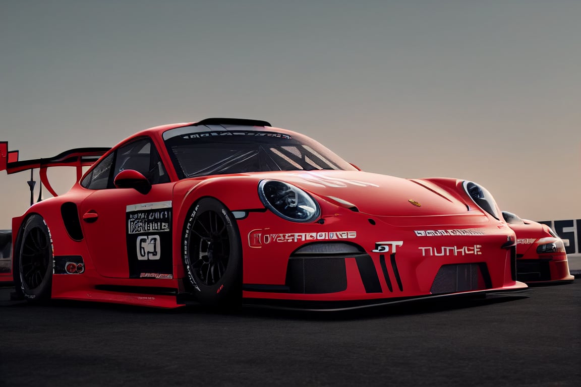 prompthunt: red porsche gt3 r race car, large heck spoiler, extremely  powerful motor, carbon chassis, hyperrealistic details, octane render,  unreal engine 5, 8k