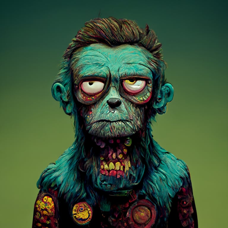 rick and morty style ape zombie, highly detailed