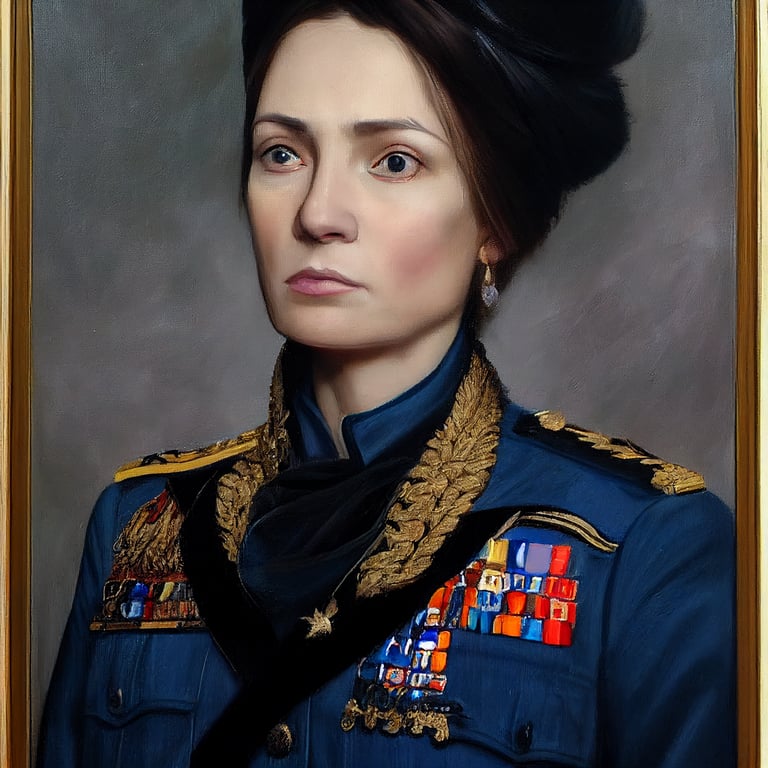 prompthunt Acclaimed female army general portrait, royal outfit