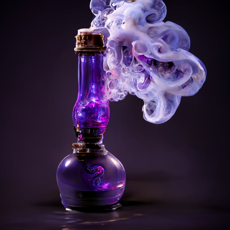 prompthunt: jeannie, genie bottle, purple smoke, uhd