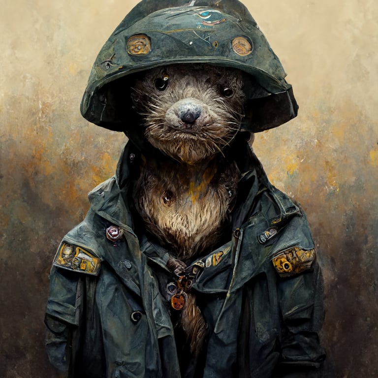 prompthunt: otter wearing vietnam era american helmet and trench coat ...