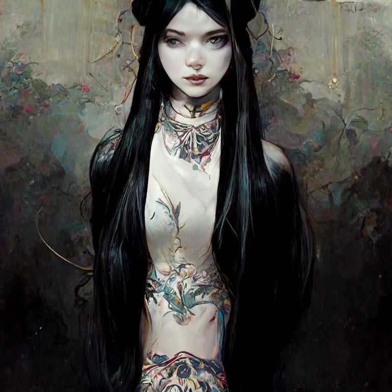 ArtStation - black hair girl with blue eye and tattooed