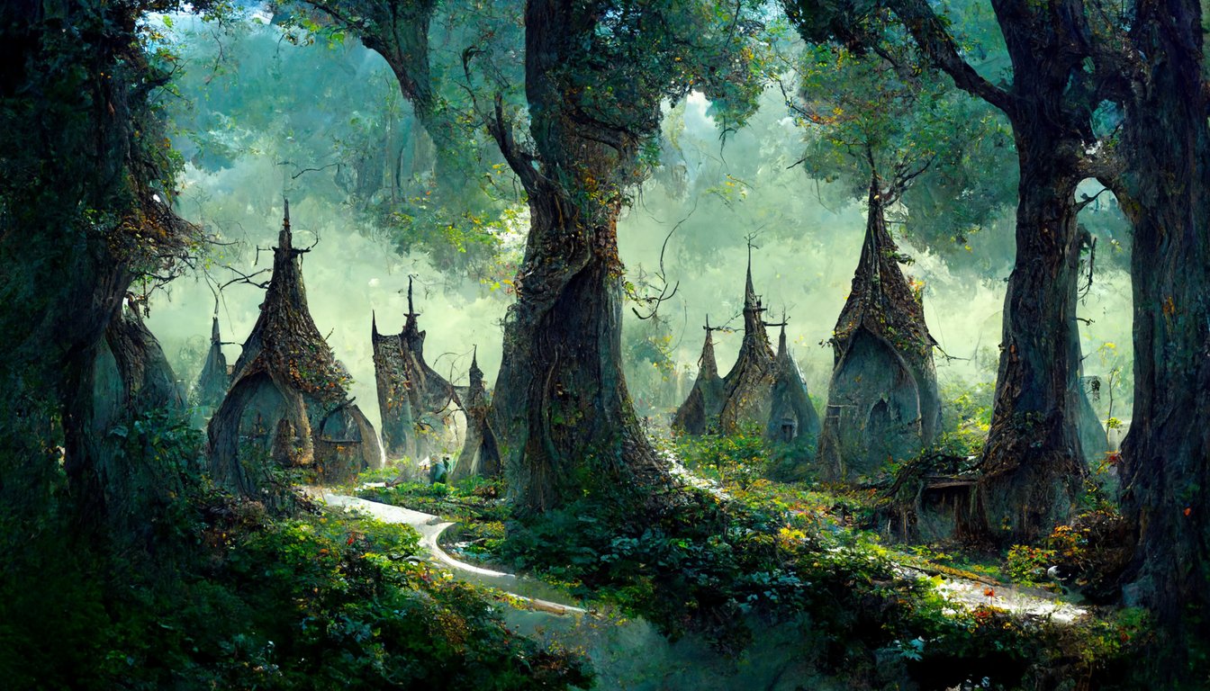 prompthunt: fantasy elven forest with homes in the trees
