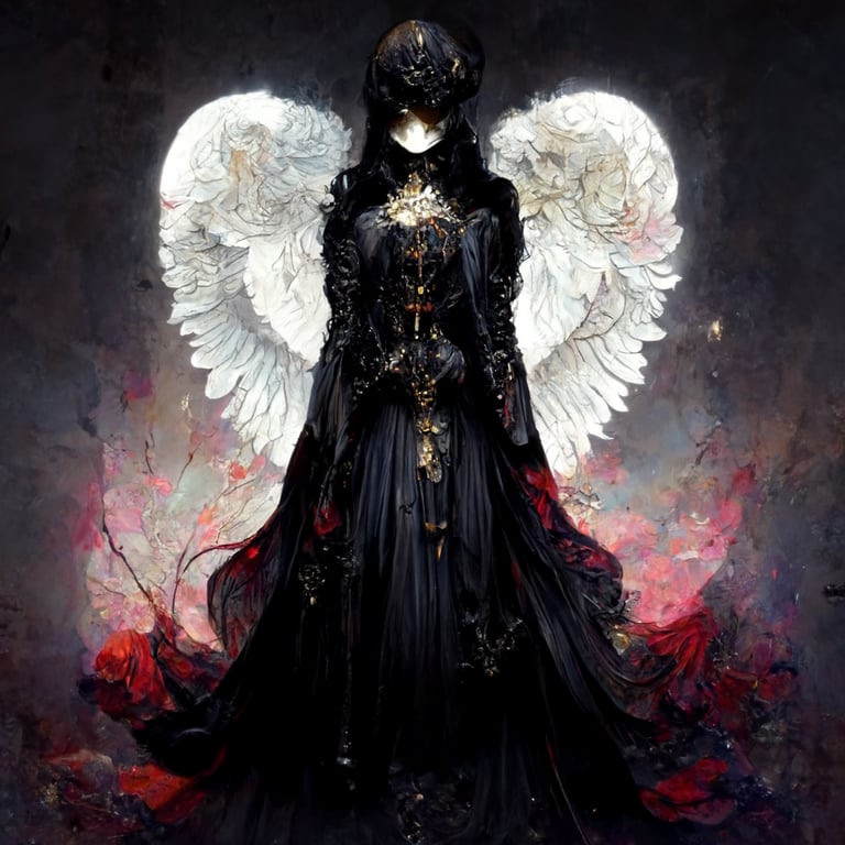 ornate female anime angel beautiful demon, fallen angel, light and dark gothic aesthetic occult esoteric astrology