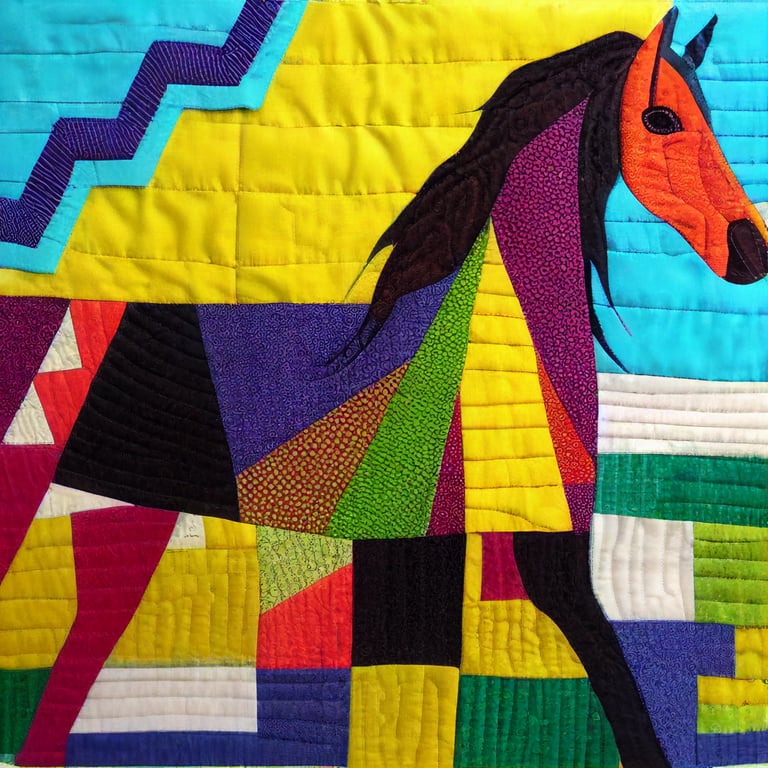 prompthunt: patchwork quilt, bright, colorful, animal horse