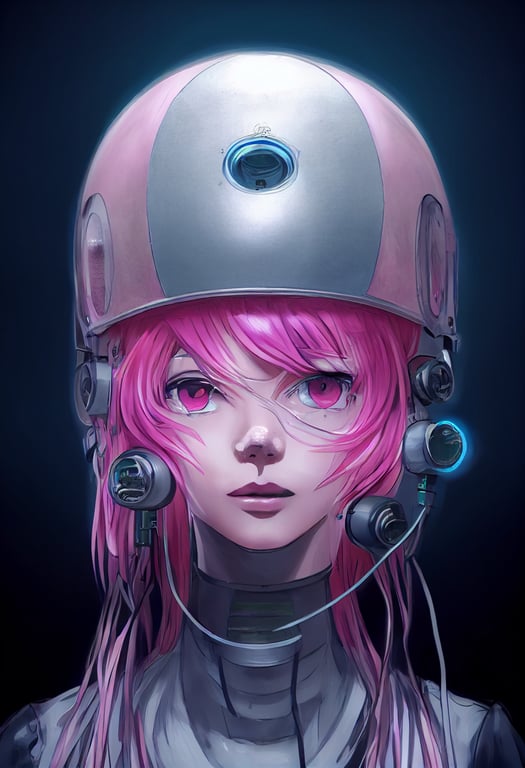 prompthunt: anime character design, incubator tank in cyber laboratory,  female with pink hair, stainless steel helmet, elfen lied, mewto,  cyberpunk, wires and tubes, cold colors, pink magenta