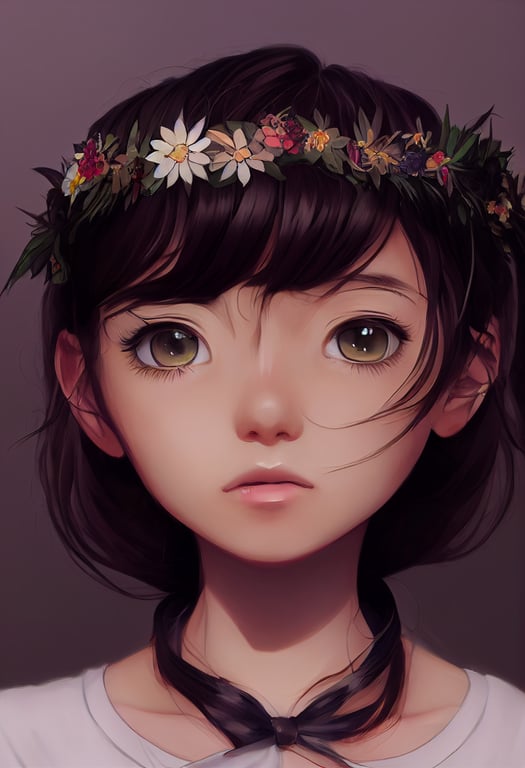 Portrait of an anime girl against a background of flowers. Anime