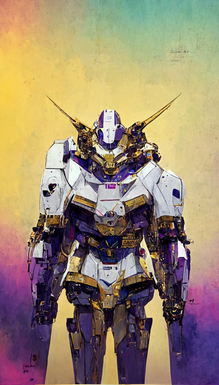 Prompthunt Gundam Unicorn Mecha Design With Violet White And Gold