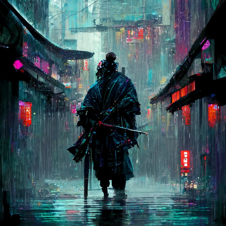 A Hard Rain  Cyberpunk aesthetic, Samurai wallpaper, Cyberpunk art