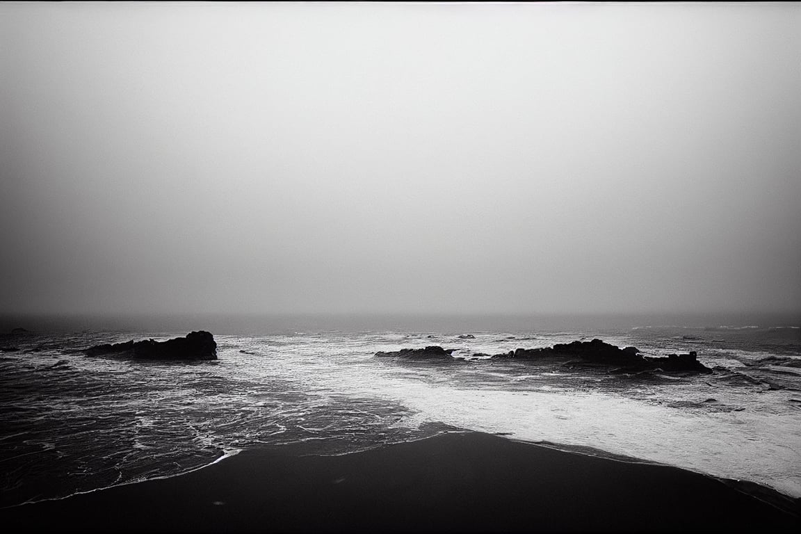 prompthunt ocean + fog + sunset, horizontal composition, photo