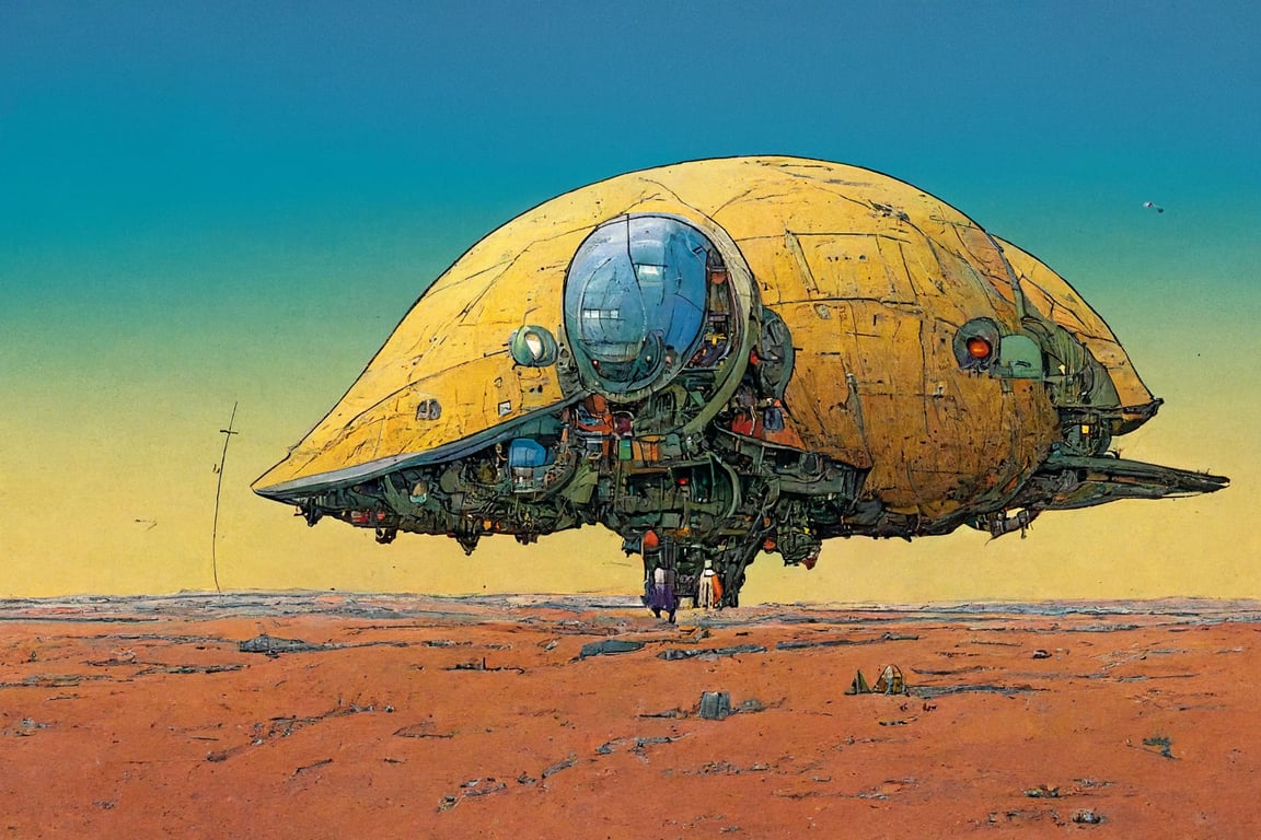 spaceship in a unknow planet character by moebius
