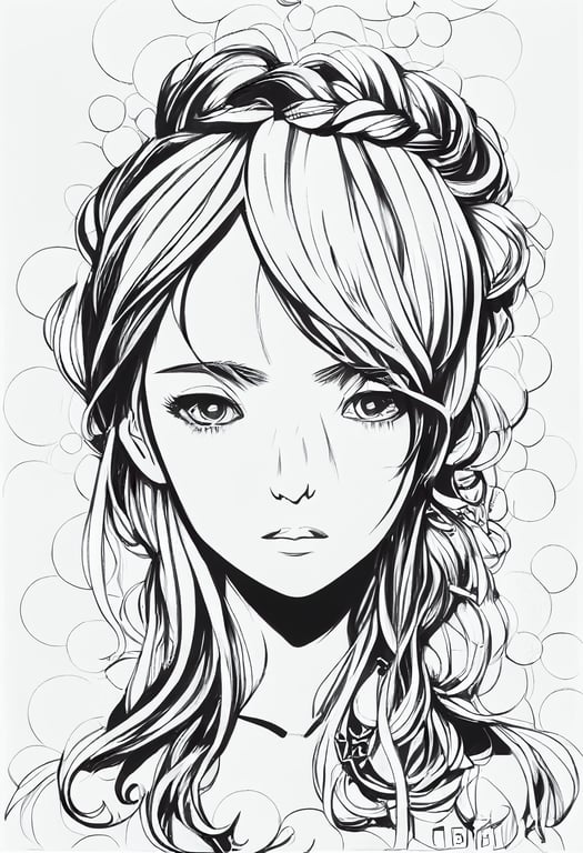 prompthunt full head portrait coloring page, outline drawing, anime