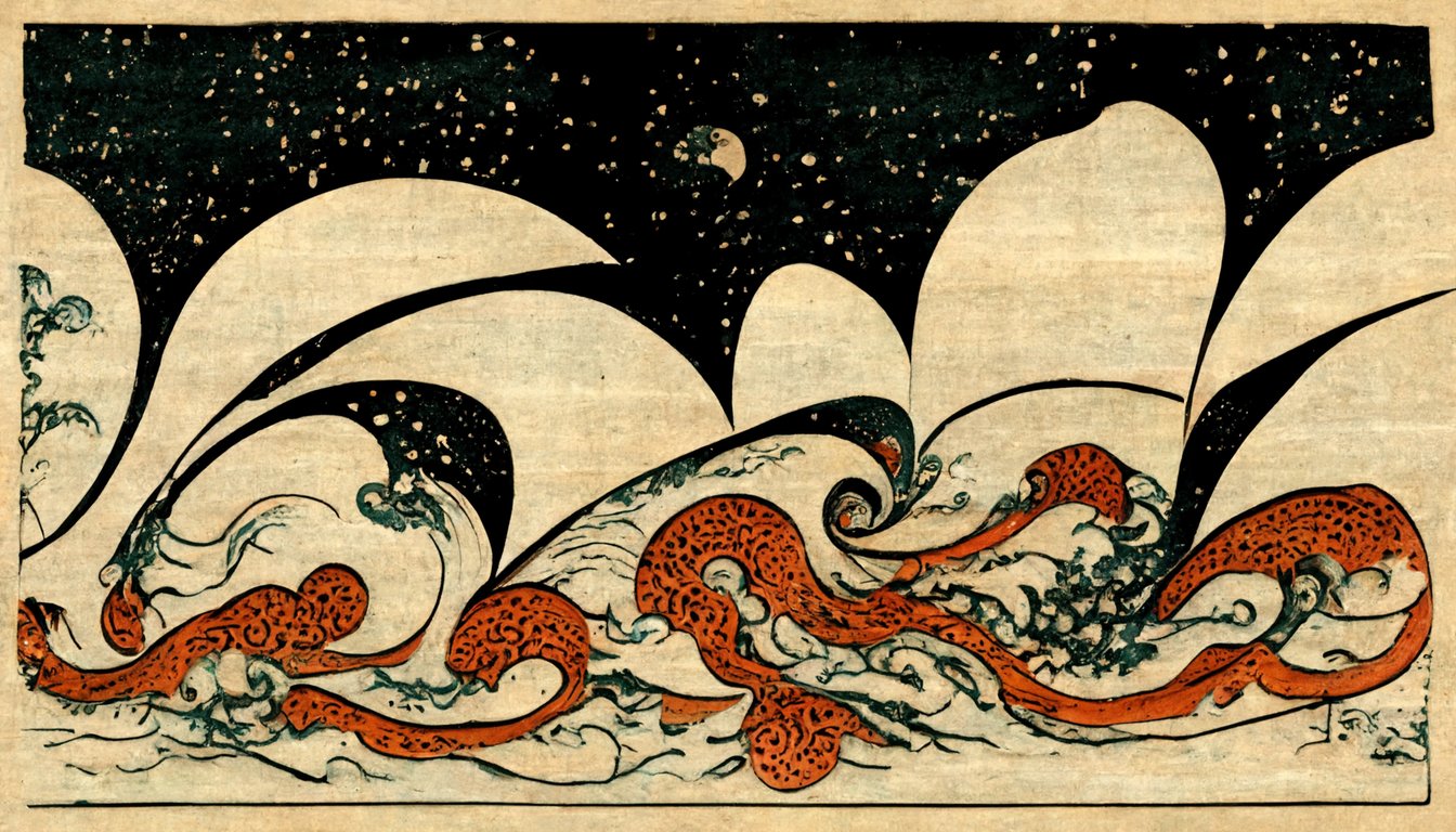 prompthunt: stylized waves in the style of traditional Japanese decorative  art
