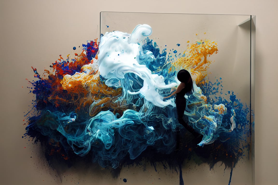 prompthunt: 3d acrylic paint splash, splatter, mist, smoke on a reflective  surface