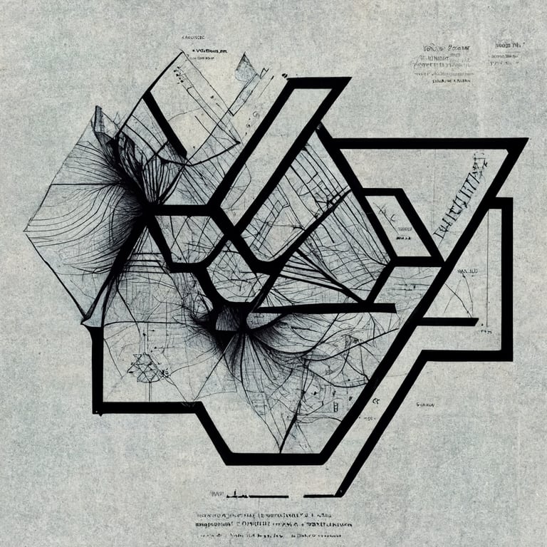 prompthunt: Complex graphic map with interlinking lines. Infographic.  Asymmetric fractal, geometry. Intricate details. Huge. Graphic design hero.  microstructure - inspired by Autechre cover