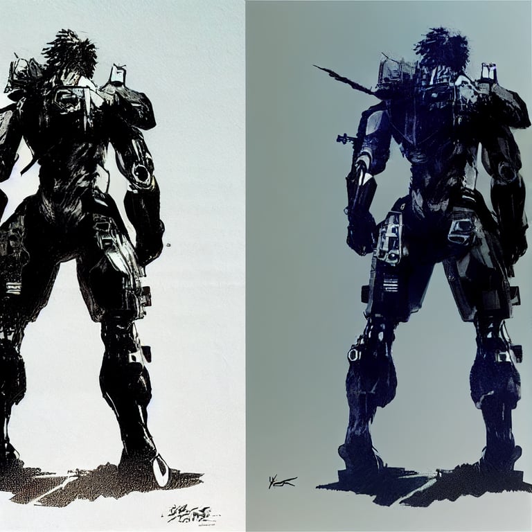 prompthunt: Metal gear solid mixed with Halo Mjolnir armor in the art style  of Yoji Shinkawa