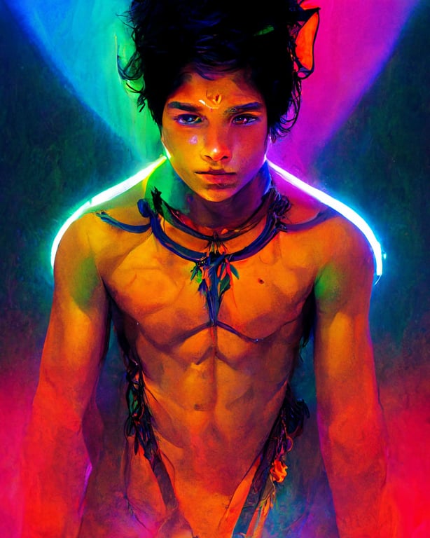 prompthunt: handsome devilboy sitting next to mowgli the young lean