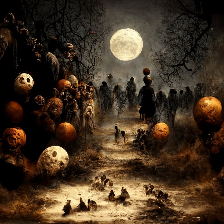 prompthunt: 12 Karl XI:s Halmstad,halloween theme, dark, surrealistic,  moon, zombies, werewolves, horror, people flee in fear