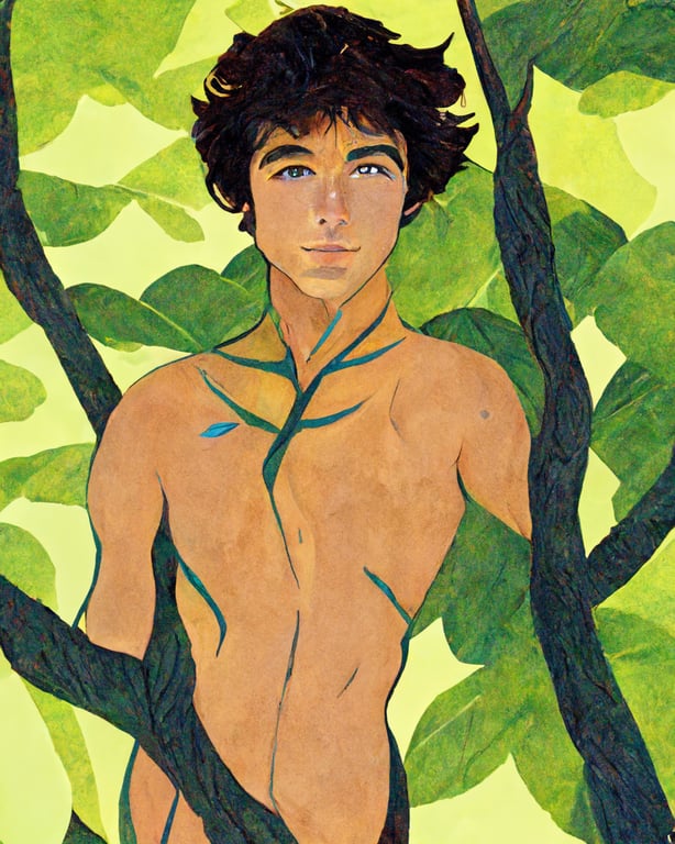 Prompthunt Twinks Style Dynamic Portrait Pin Up Boy In A Tree Loincloth Barechested Full