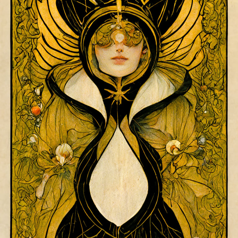 prompthunt: tarot card, temperance tarot card, art nouveau style, style of  Alphonse mucha, Intricate design, embellished, gilded, Crowley tarot, Thoth  tarot, golden dawn tarot, occult, temperance, art card