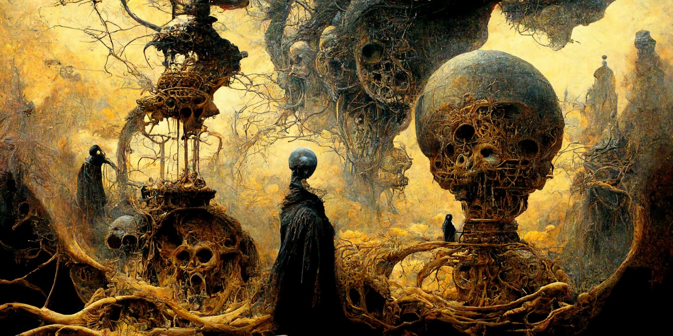 style of Zdzislaw Beksinski skeletal anatomical details, amber and black