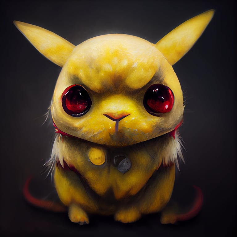 an evil pikachu, hyper realistic, high detail,