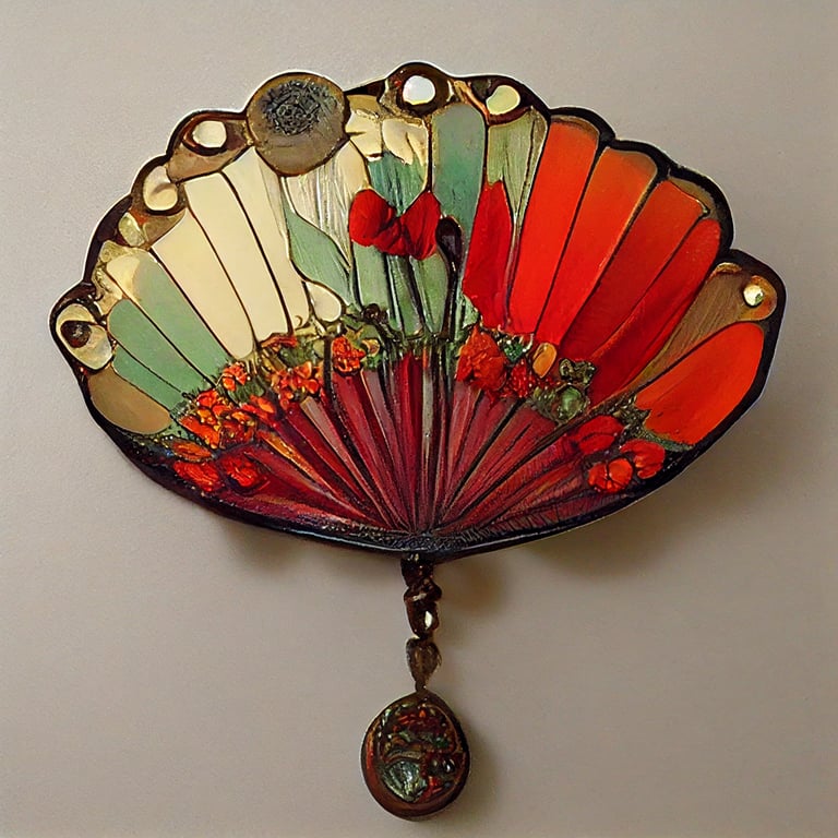 handheld Brise fan, made poppies, art jewelry style