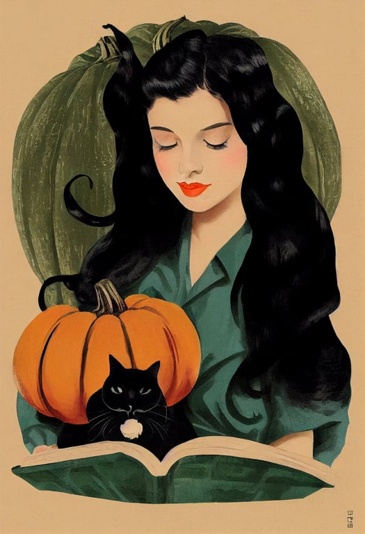 Vintage Halloween Pin Up Cat