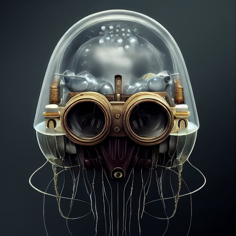 prompthunt: jellyfish gas mask, jellyfish, gas mask, large head, close up,  head, draw, hyper realistic, detailed, intricate, dream, nightmare,  creative, realistic, sketch, design, concept