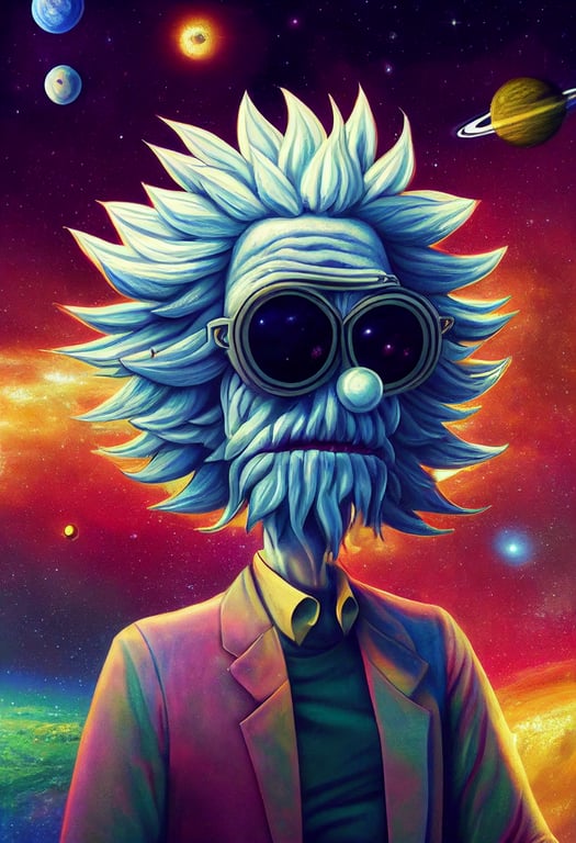 prompthunt: Trippy Stoner Rick Sanchez from Rick and Morty Wallpaper Poster  Astrology Cosmos Planets Galaxies Aliens