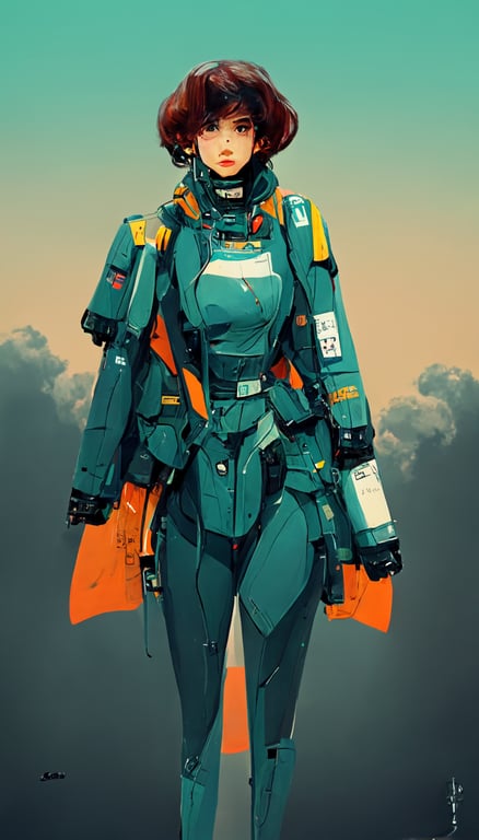 anime mech style beautiful female mech pilot suit