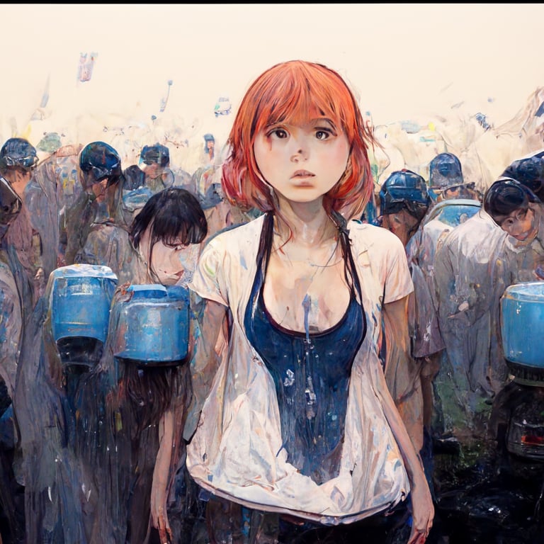 prompthunt milk tank overturned on anime girls, bewilderment, wet