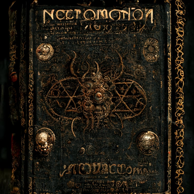 effektivitet sammentrækning bestøve prompthunt: ancient dusty tome the Necromonicon, 1000 pages long, covered  in demonic writing and glyphs, photo quality detail on the cover,  lovecraftian, 8k, amazing detailed textures