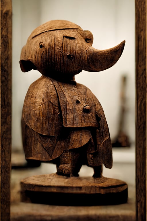 prompthunt: full frame photography of a wooden sculpture of Babar