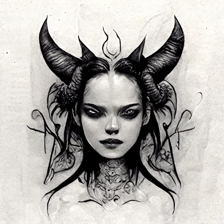 Prompthunt Beautiful Young Female Demon With Devil Horns White Background Hand Drawn Art 